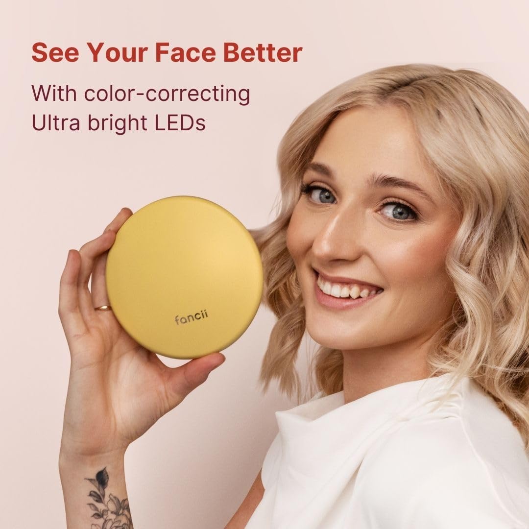 Fancii Taylor Travel Makeup Mirror with LED Light, Rechargeable, 10x /1x Magnifying, Tru-Glow