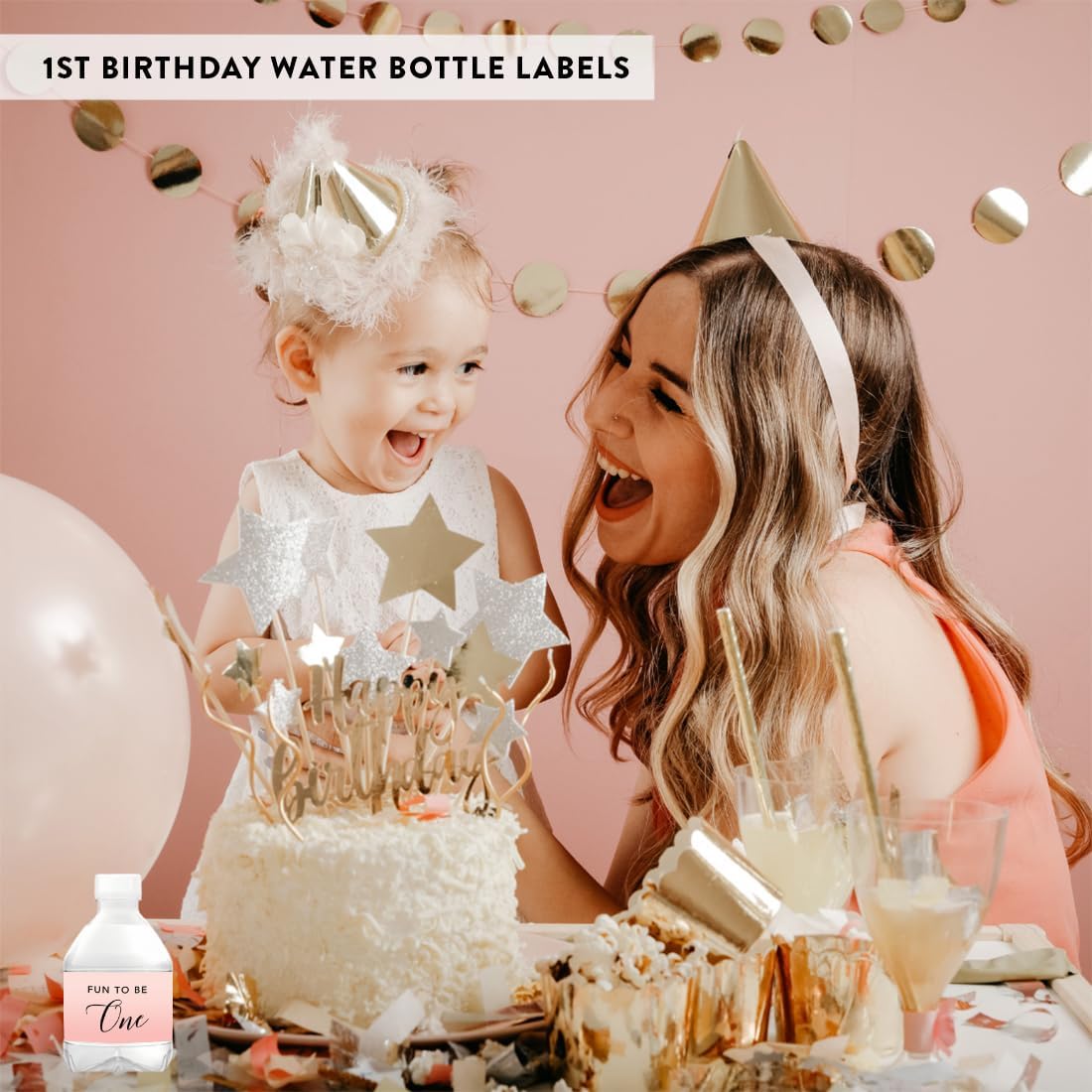 Andaz Press Blush Pink Rose Elegant Party Baby Girl's 1st Birthday Collection, Waterproof Water