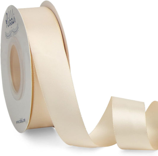 Ribbli Cream Double Faced Satin Ribbon,1” x Continuous 25 Yards,Use for Bows Bouquet,Gift