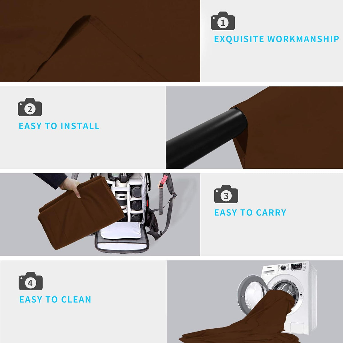ISSUNTEX 5X7 ft/1.5X2.1 Meters Brown Background Photo Backdrop, Photo Studio, Collapsible High