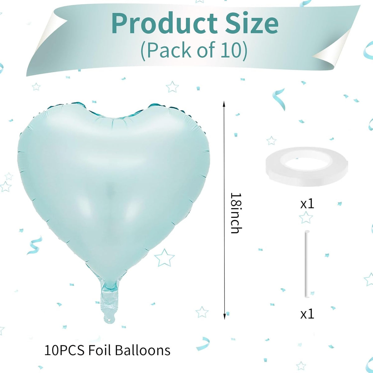 Baby Blue Heart Balloon, 10PCS Blue Foil Heart Balloons, 18inch Pastel Blue Heart Shape Balloons