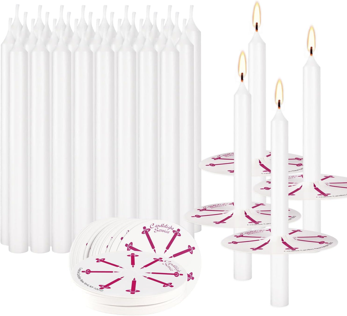 100 White Odorless Taper Candles - Handheld with Drip Protection, 5 Inches - Church & Sabbath