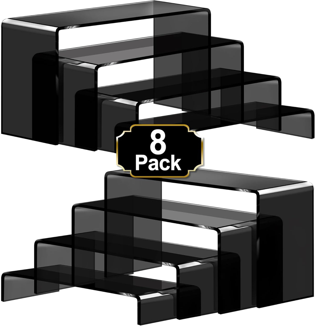 Aheroi Acrylic Risers, 8 Pcs 2 Set(7”L~8”L~9”L) Display Risers, Black Arylic Display Stands Acrylic