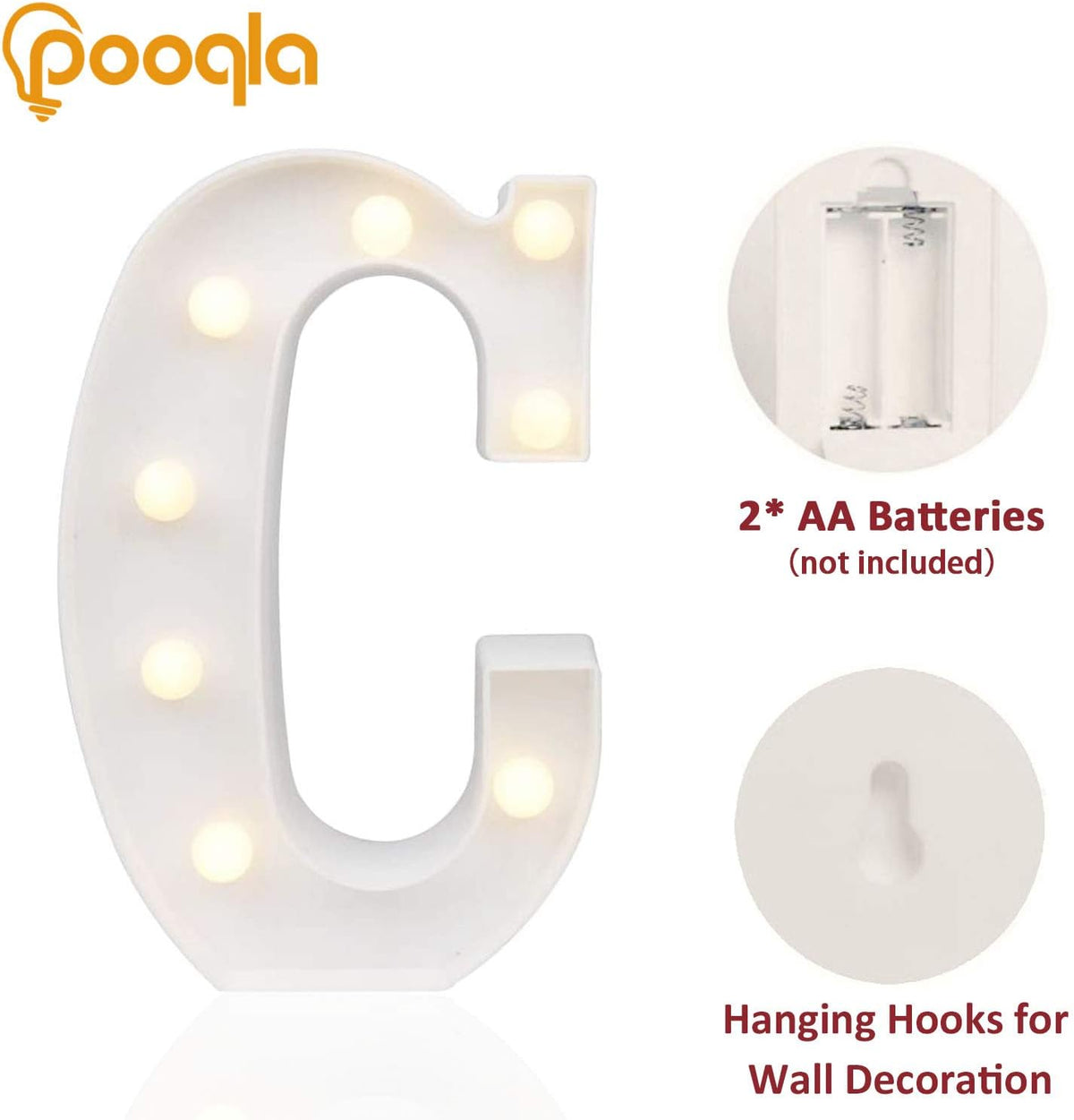 Pooqla LED Marquee Letter Lights Sign, Light Up Alphabet Letter for Home Party Wedding Decoration C