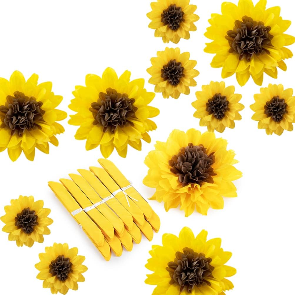 Sunflower Pom Poms Tissue Paper Flower for Baby Shower Birthday Wedding Mother's Day Party