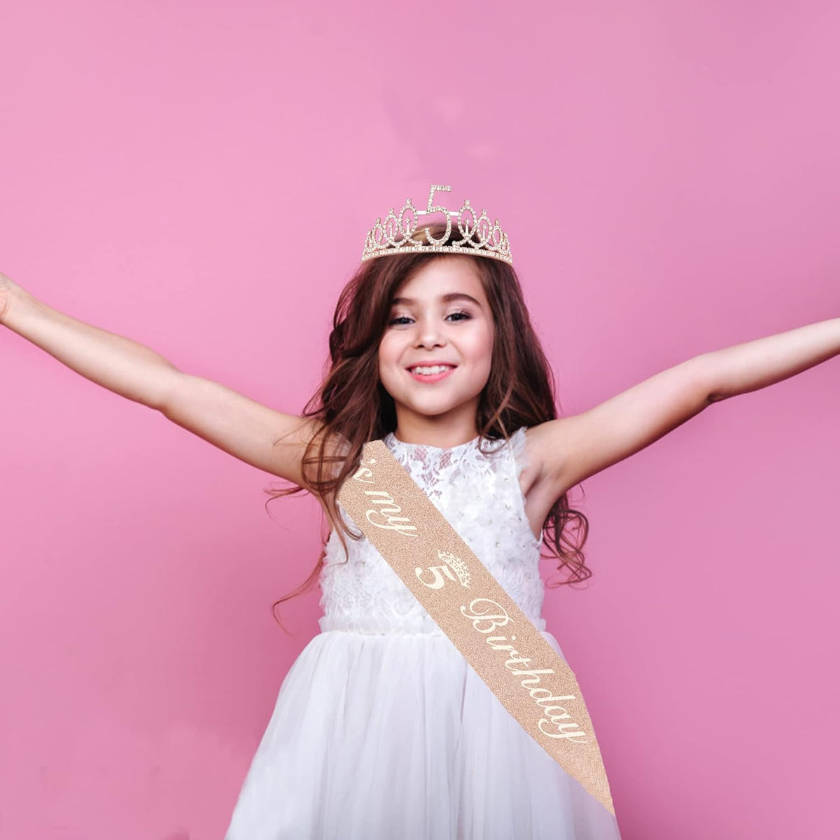 5th Birthday Decorations for Girls, Including Sash, Crown/Tiara, Candles, Cake Topper, 5th Birthday