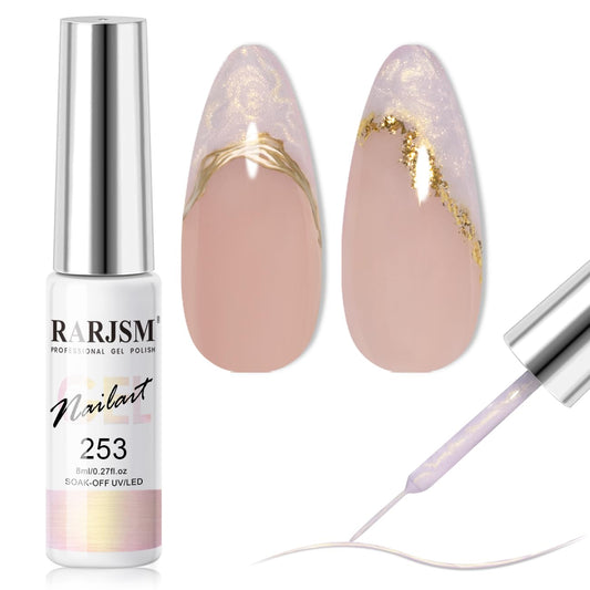 RARJSM Pearl Gold Gel Liner Nail Art Pearlescent Milky Light Purple White Golden Shell Glitter