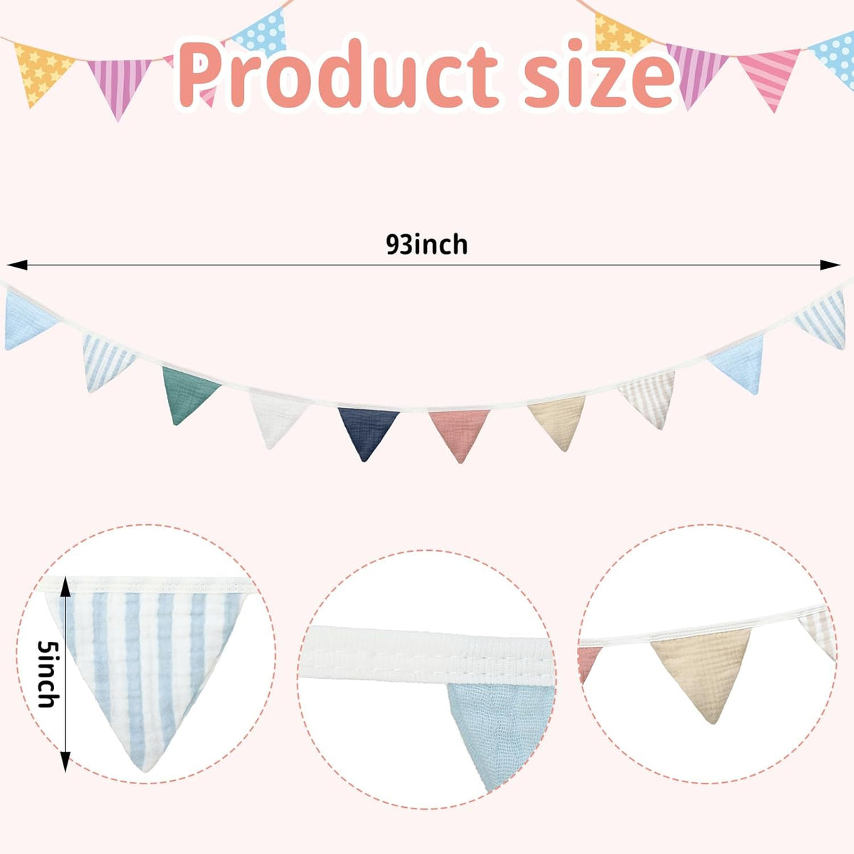 Oudain 15.5 ft Pennant Banner Flags, 2 Pcs Nursery Garland Triangle Bunting Flag Baby Banner for