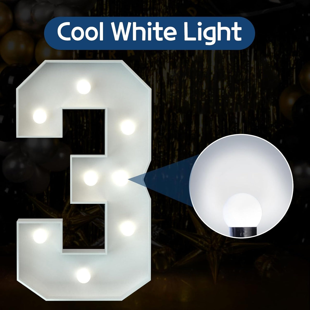 Marquee Numbers 3 Feet Tall Big Light Up Numbers 3rd 13th 30th Happy Birthday Decorations Girl Boy