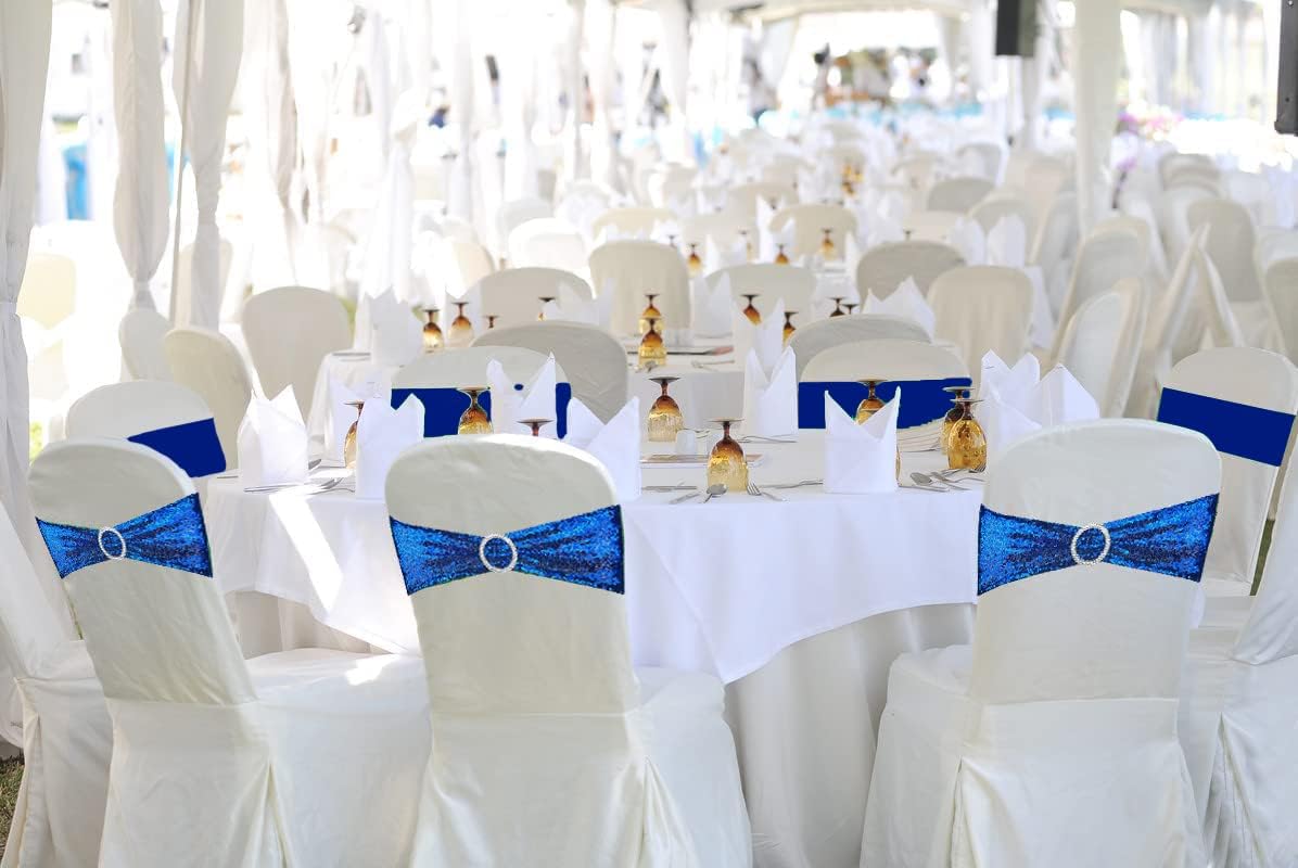 Sequin Chair Sashes Stretch Chair Bands Spandex Polyester Bows for Party Hotel Wedding Banquets