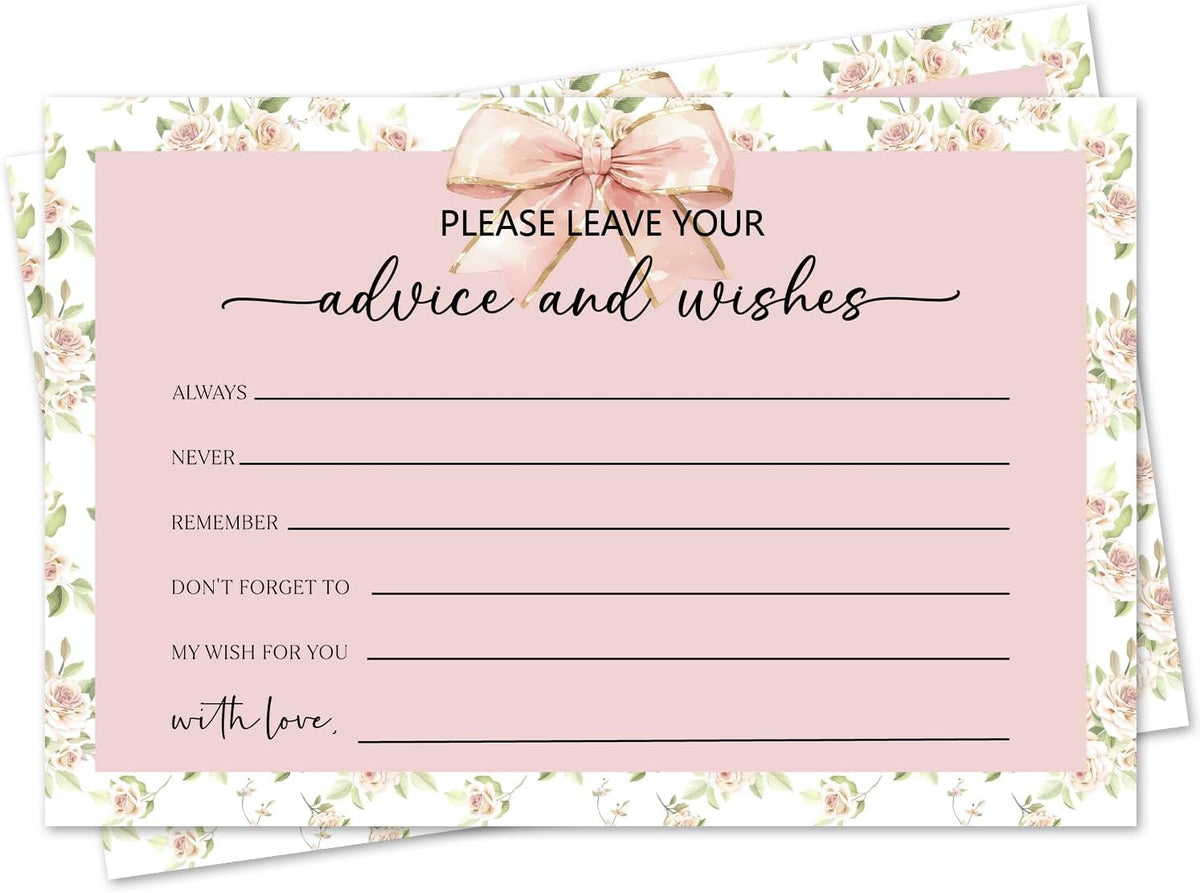 Pink Bow Advice and Wishes Card, Flower Advice Cards for The Bride and Groom, Bridal Shower,Wedding