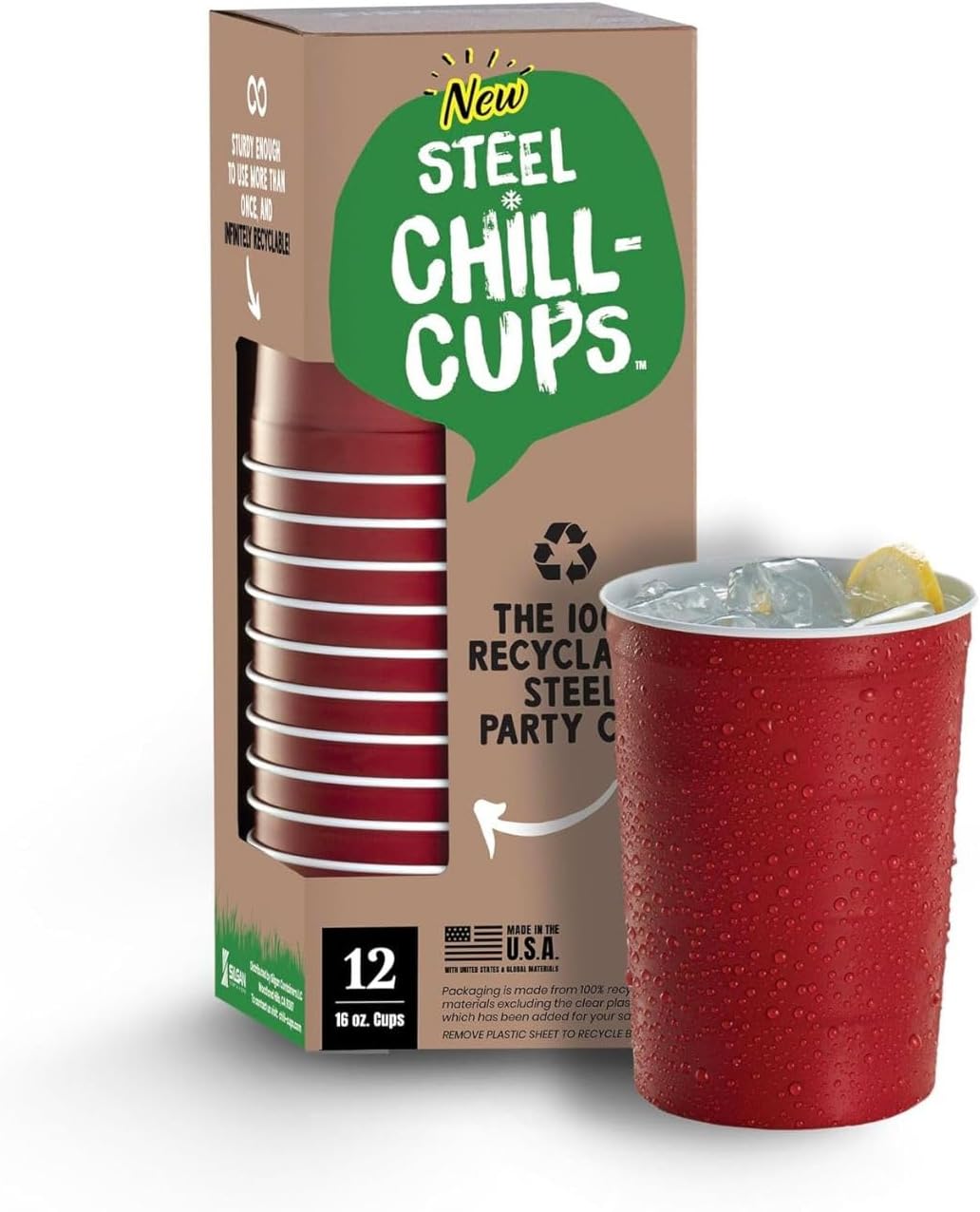 16 oz. Party Cups, Perfect for Cold Drinks, Sturdy & Durable, Disposable and 100% Recyclable, Made