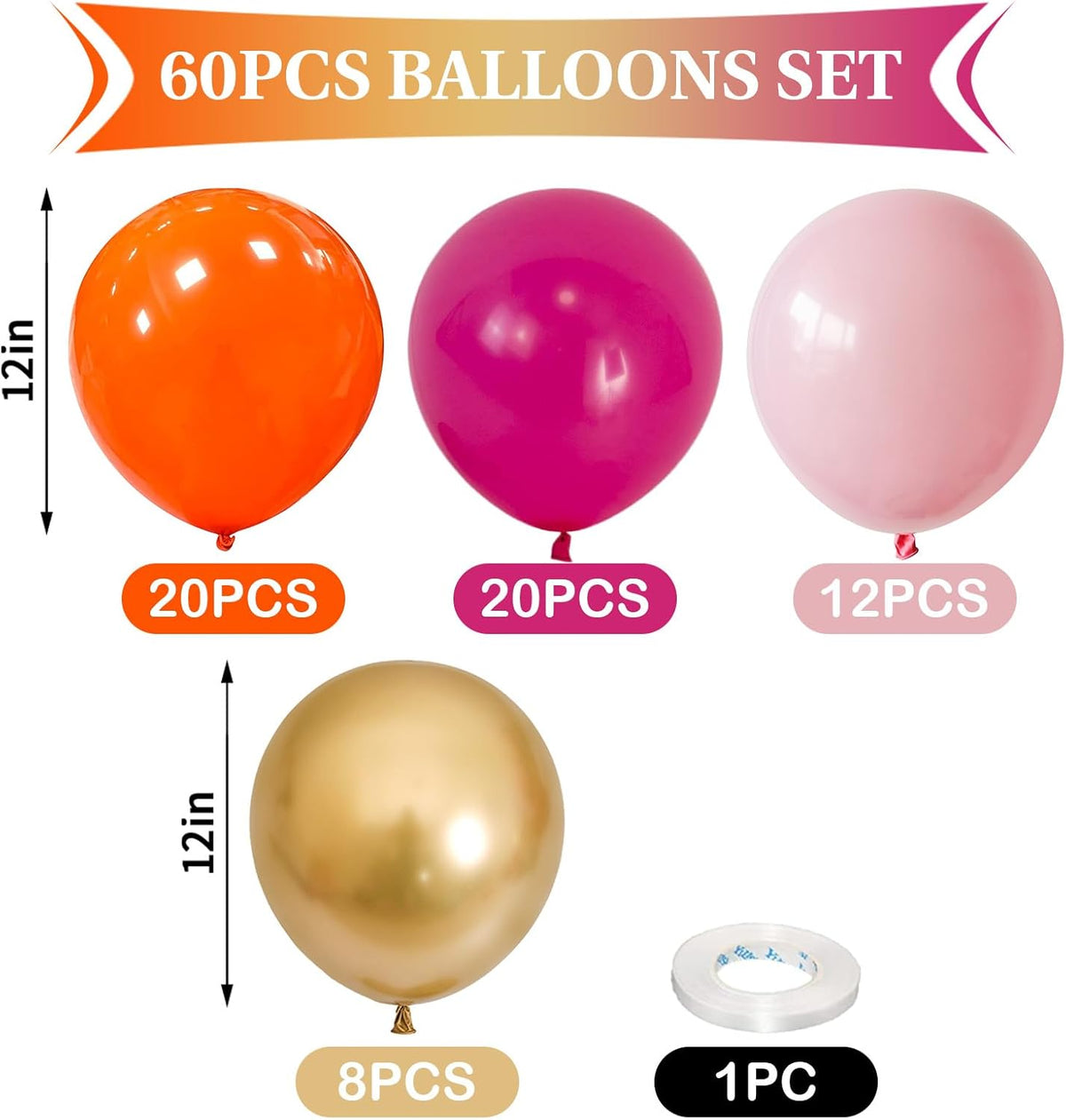 Hot Pink and Orange Gold Balloons 12inch 60pcs Light Pink Metallic Gold Helium Latex Balloon for
