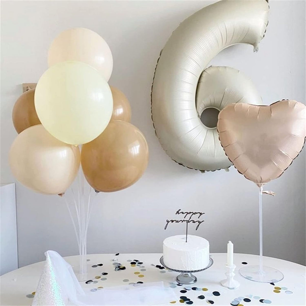 40'' Beige Number 7 Balloons, Giant Self Inflating Cream Foil Number Balloons Set 0-9, Large White