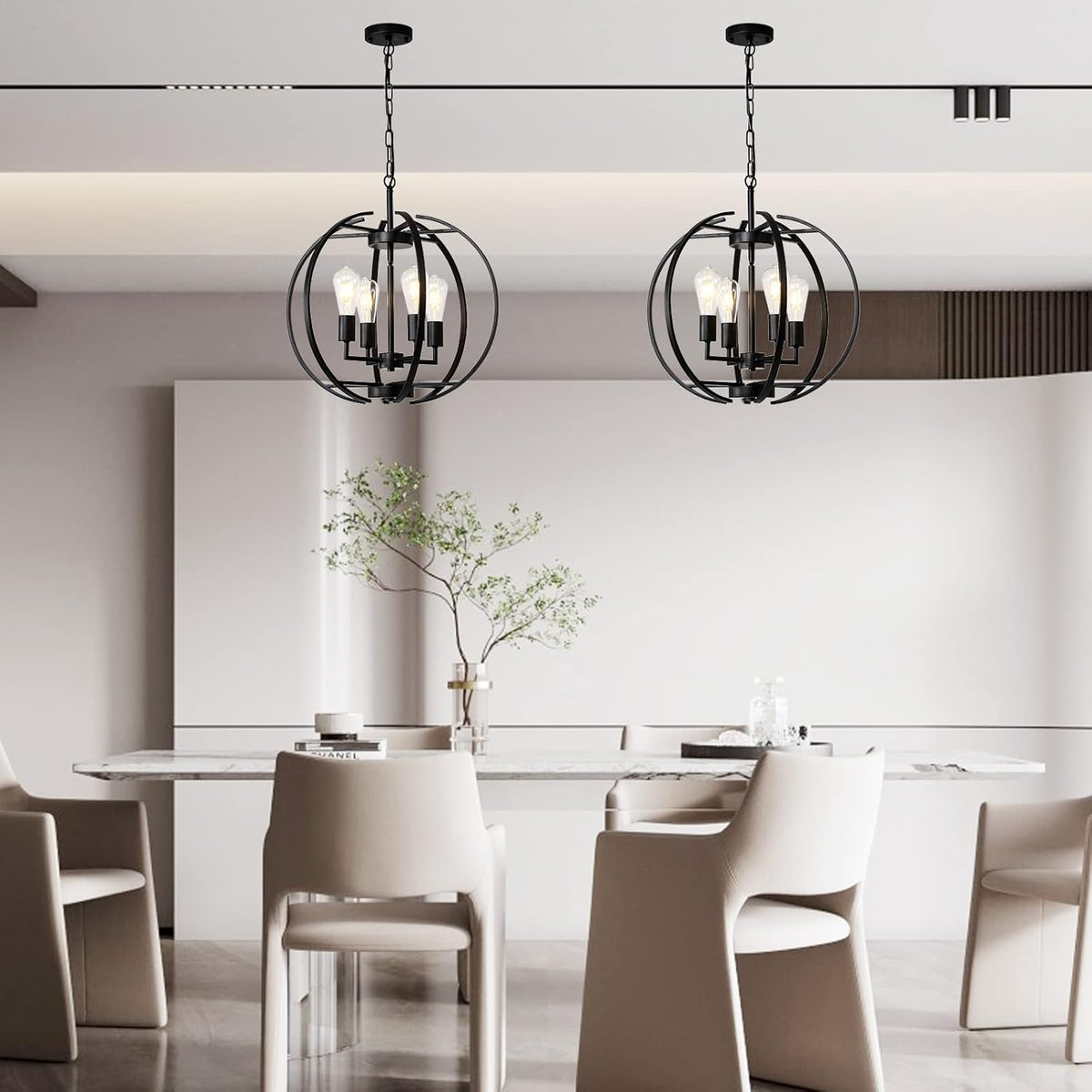 Large Lantern Globe Black Chandelier Lighting, Farmhouse Chandelier Adjustable Pendant Lighting