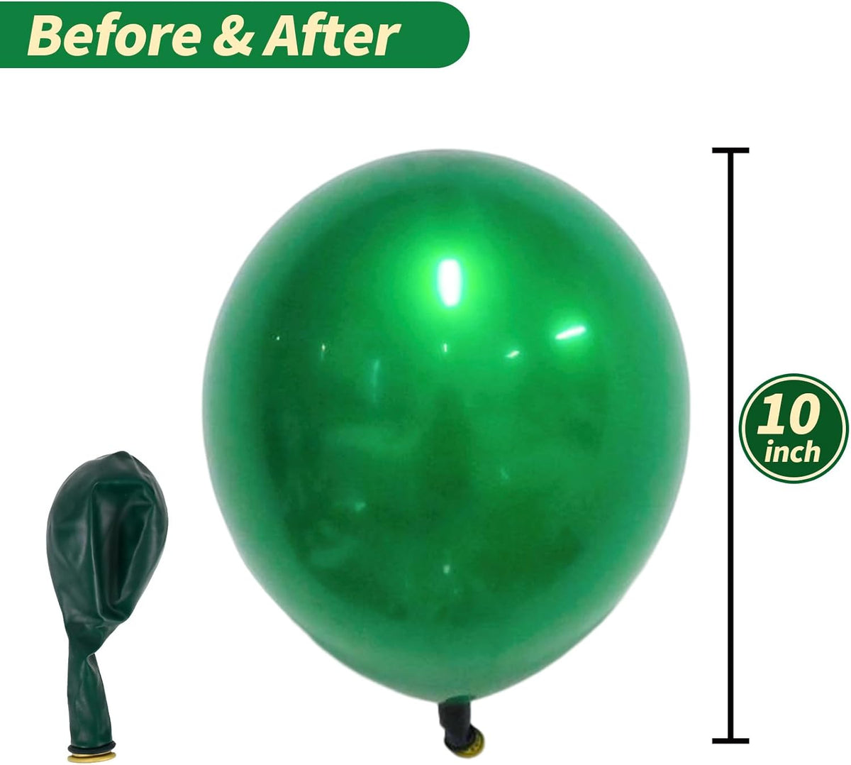 Chrome Green Balloons, 50 PCS 10 Inch Double Stuffed Metallic Dark Green Balloons, Shiny Thick