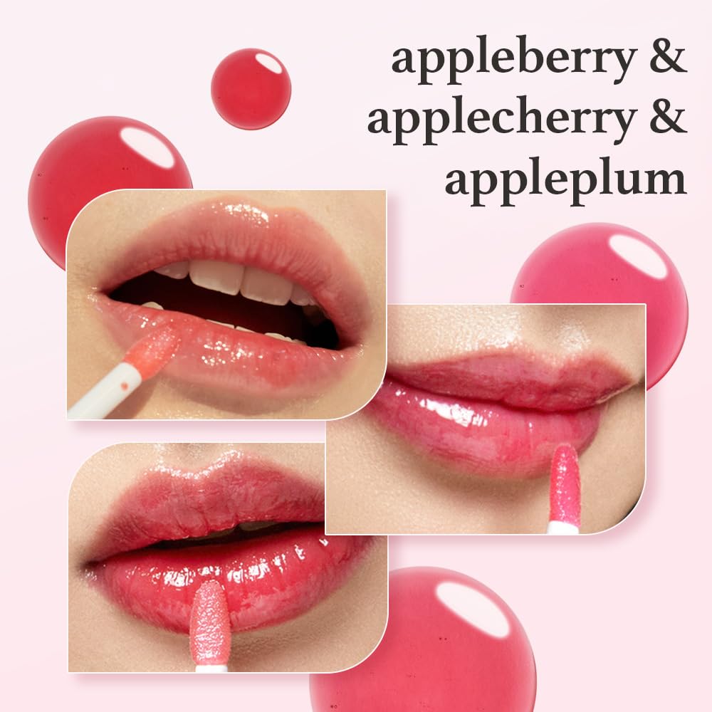 NOONI Vegan Appleseed Lip Oil Set - Appleberry & Applecherry & Appleplum | Long-Lasting