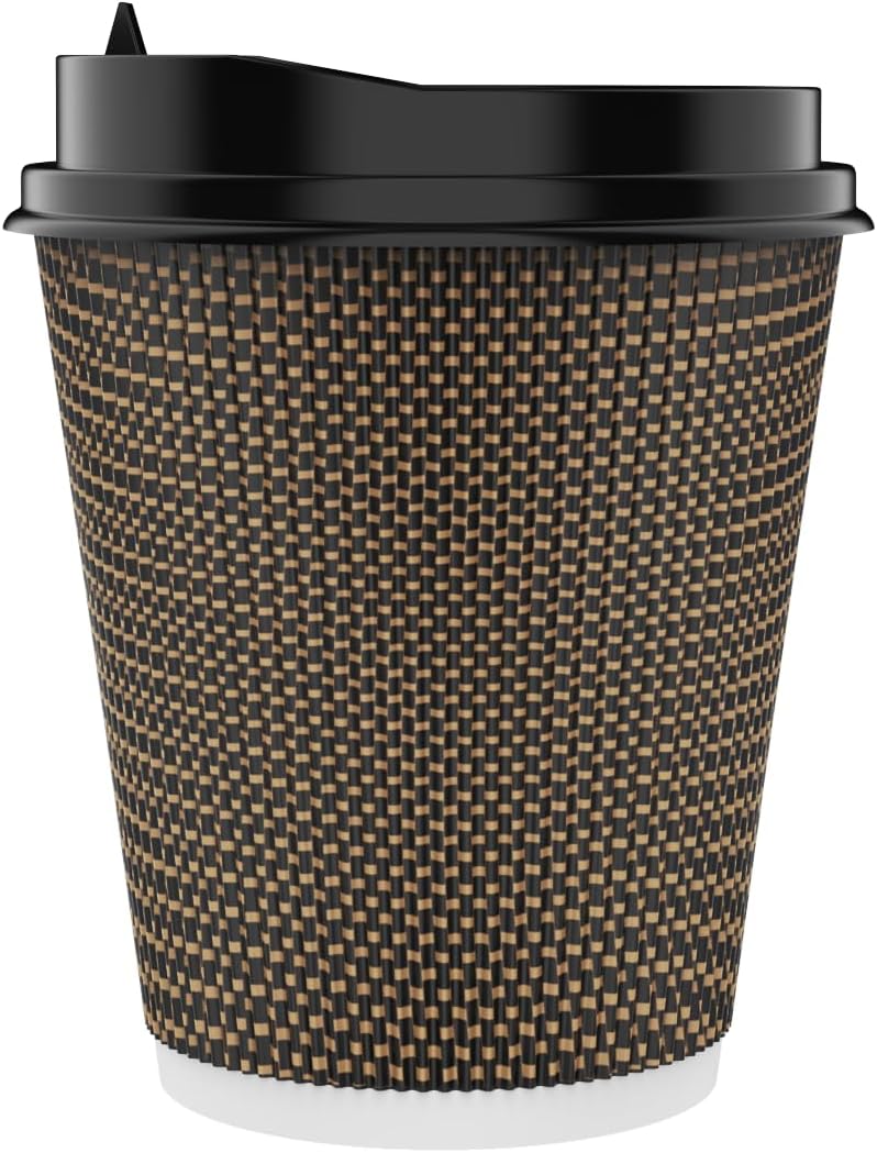 LITOPAK 80 Pack 10 oz Paper Coffee Cups, Insulated Ripple Wall Hot Coffee Cups with Lid and Straws