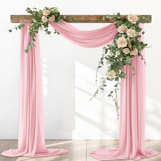 Dusty Rose Elegant Arch Draping Fabric 2 Panels Outdoor 29" × 20Ft Sheer Chiffon Curtain Drapes for