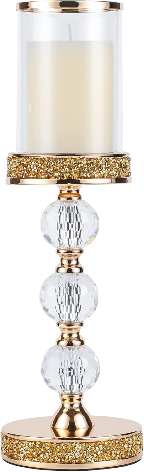 Hurricane Glass Candle Holders, Gold Pillar Candle Holders for Pillar Candle, Magnetic Glass Cover