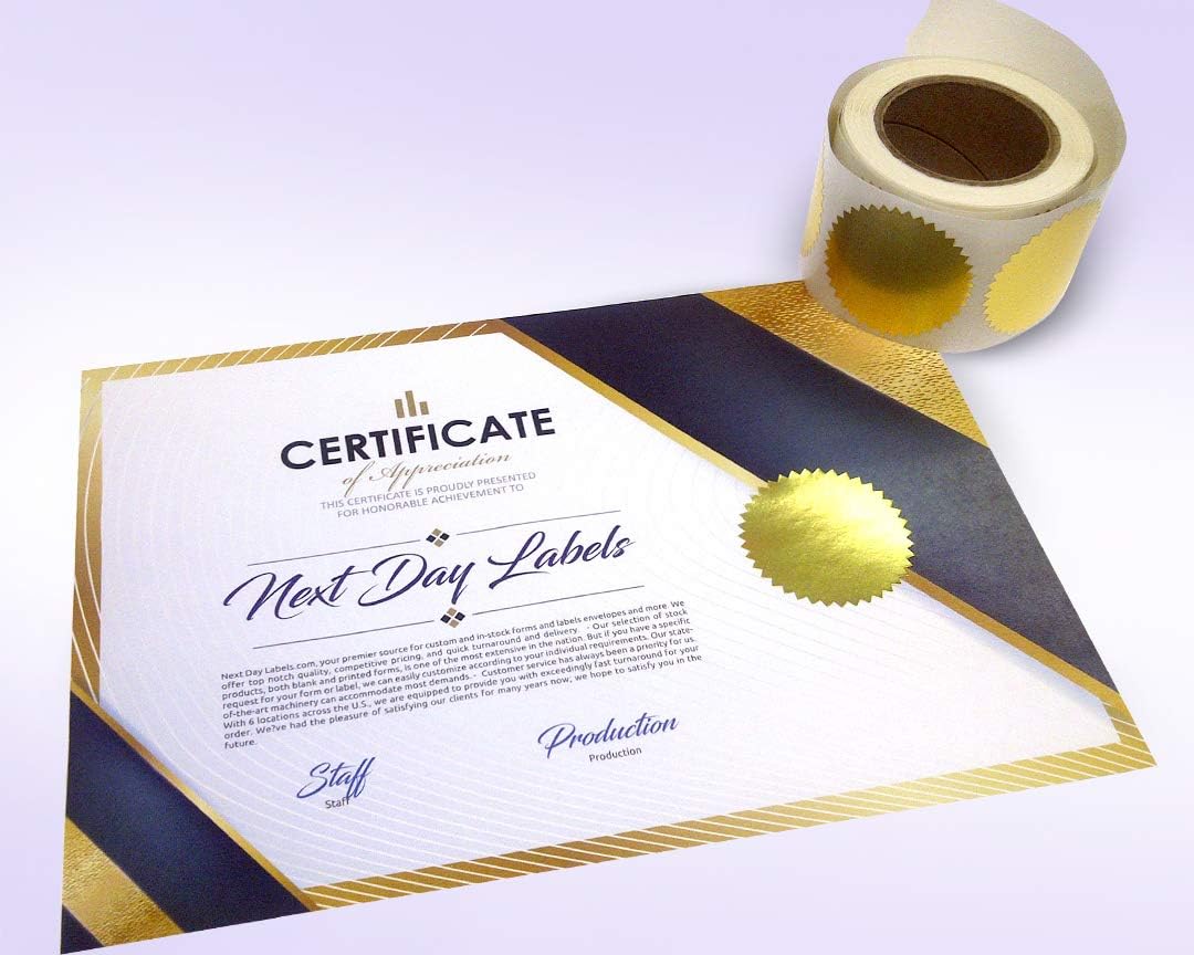 NextDayLabels Gold Seals for Certificates, Gold Metallic Embossing Stickers with Serrated Edge for