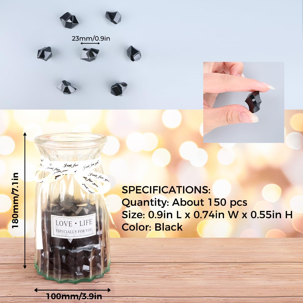 Babenest Acrylic Crushed Ice Rocks, 150 PCS Fake Crystals Plastic Ice Cubes Diamonds Gems for Vase