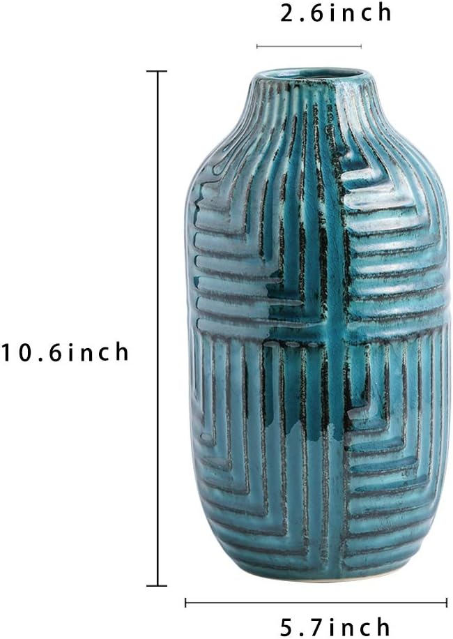 hjn Ceramic Vase- Teal Vase for Home Decor，Flower Vase for Centerpieces, Modern Decor Vases for