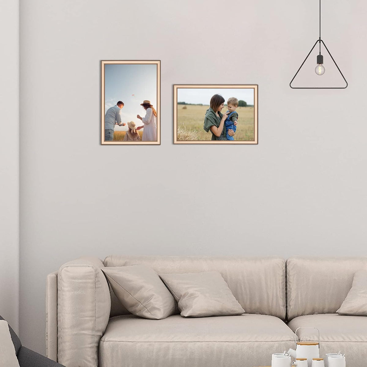 5x7 Picture Frame Set of 2, Gold - Brushed Brass Modern Simple Thin Aluminum Metal Photo Frame with