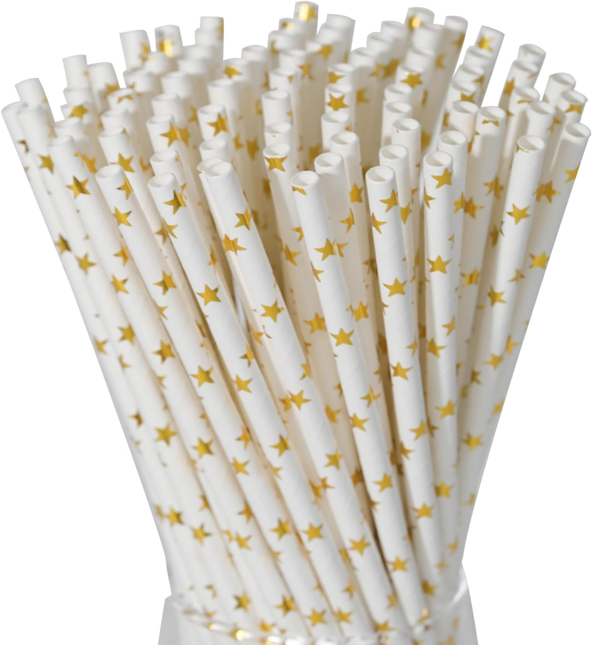 Paper Straws Disposable, Cocktail Metallic Gold Star Straws Drinking Biodegradable Straws for