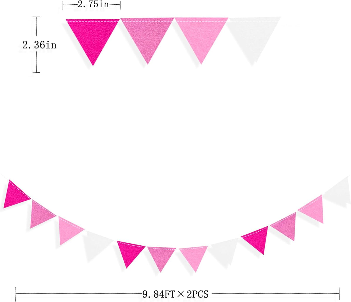 Hot Pink Party Decorations - Ombre Rose Pink Felt Hanging Triangle Mini Bunting Pennant Banner Flag