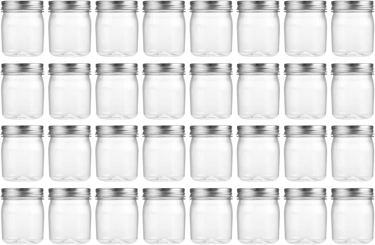 novelinks 8 oz Clear Plastic Jars with Screw-On Lids - BPA-Free Refillable Storage Containers for