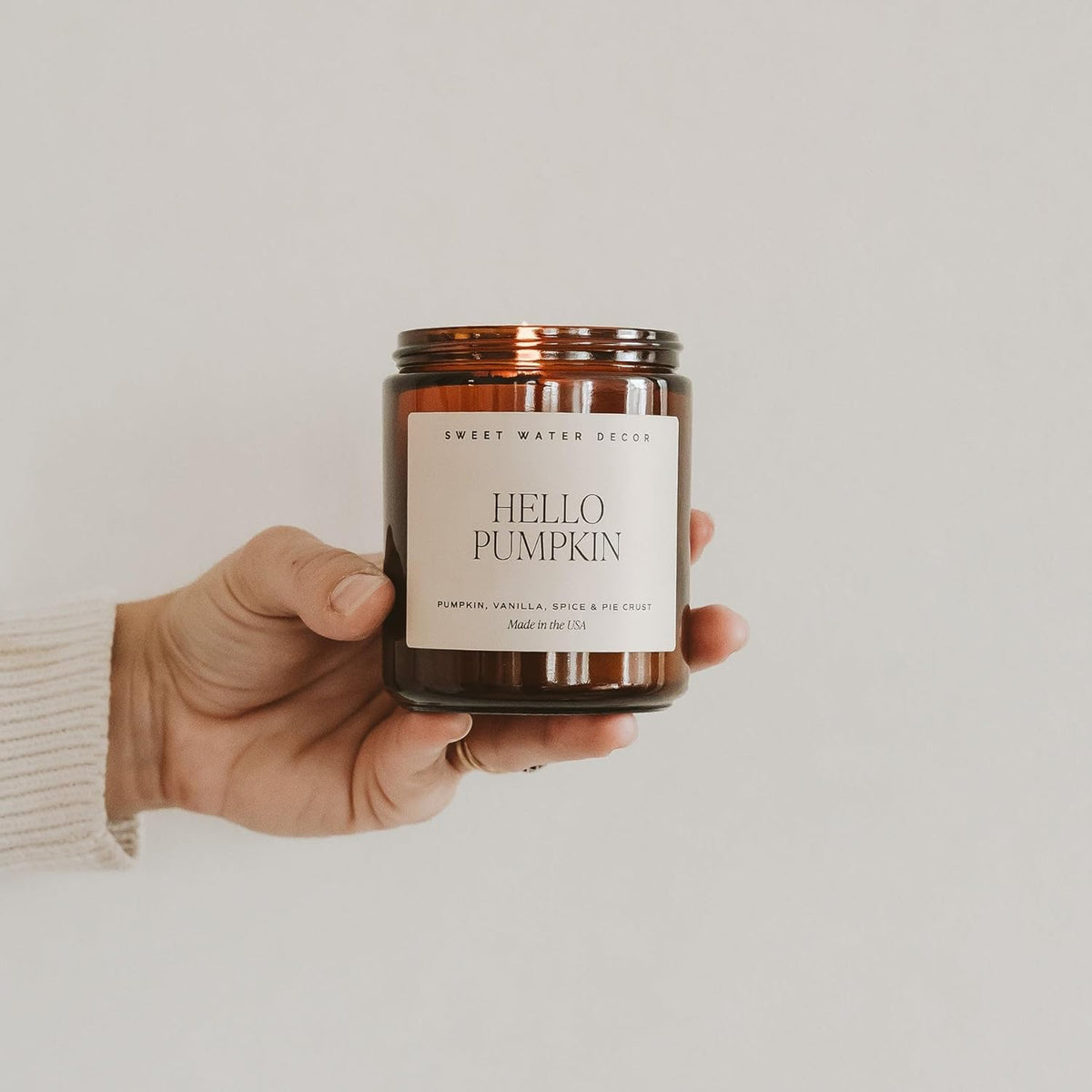 Sweet Water Decor Hello Pumpkin Candle - Fall Soy Candles with Pumpkin, Warm Spices, Vanilla and