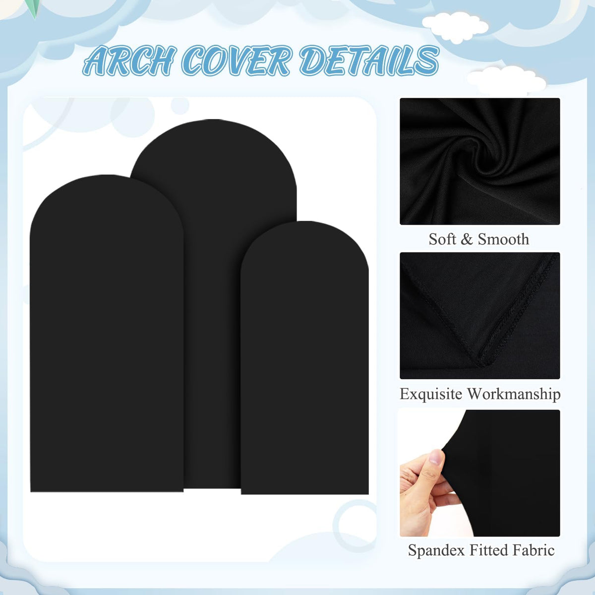 FOTSHARER 4FT 5FT 6FT Metal Arch Stand and Cover Set Black Cover for Arch Backdrop Balloon Arch