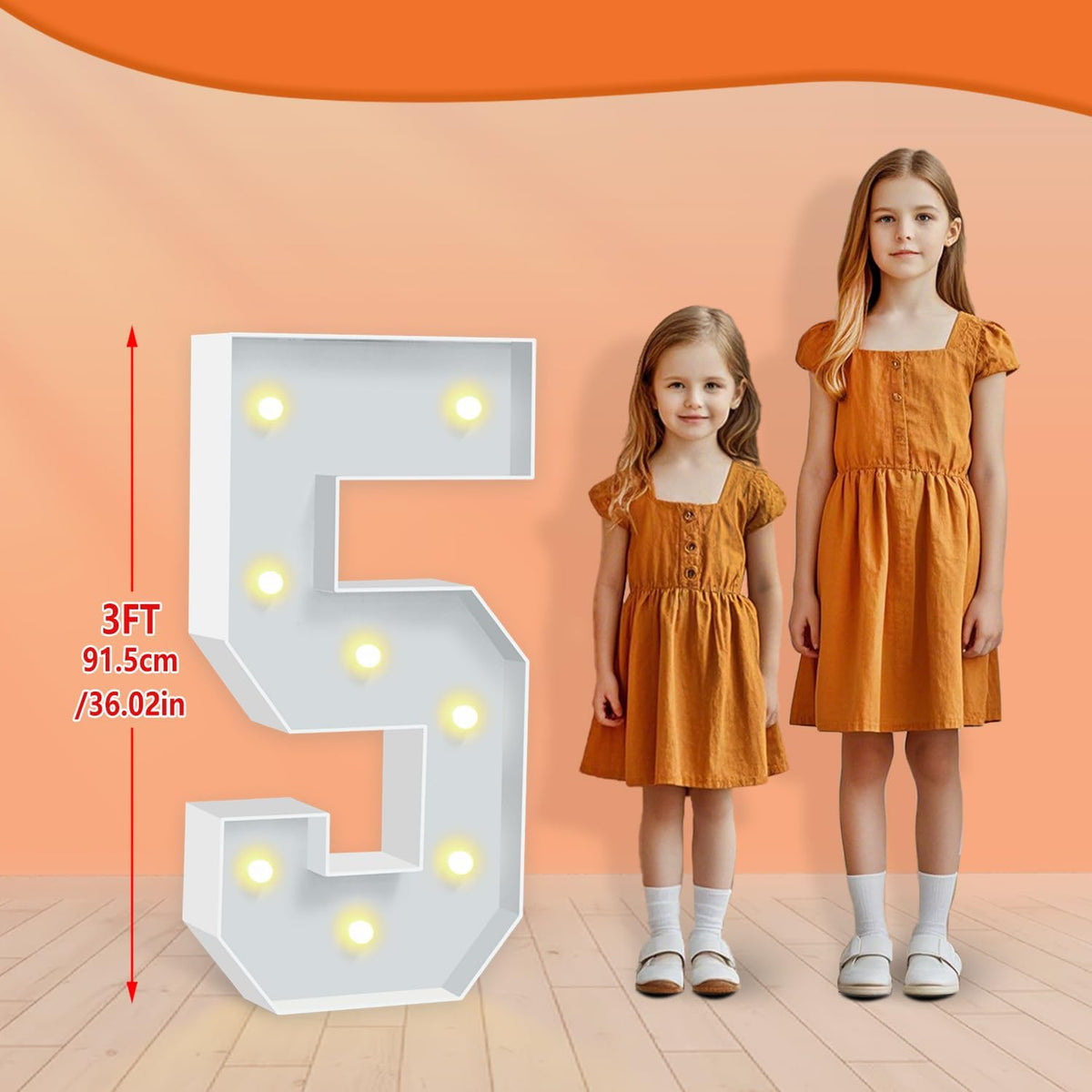 Marquee Light Up Numbers 5, Foam Board Mosaic Balloon Numbers with Light Bulbs, 3FT Marquee Sign