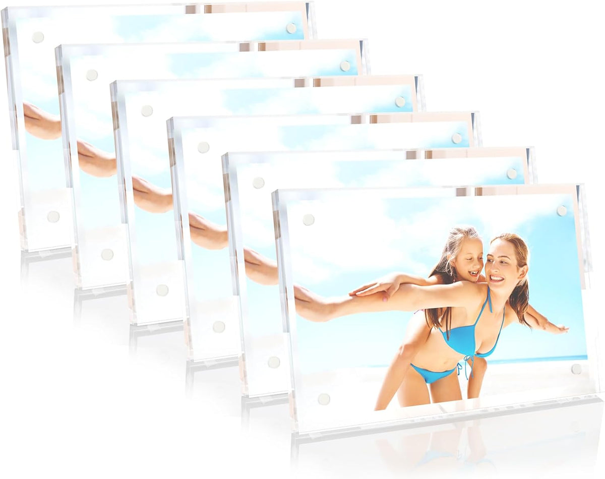 HELPLEX Picture Frames, 6 Pack 6x8 inch Acrylic Picture Frame Clear 6 x 8 Photo Frames Magnetic