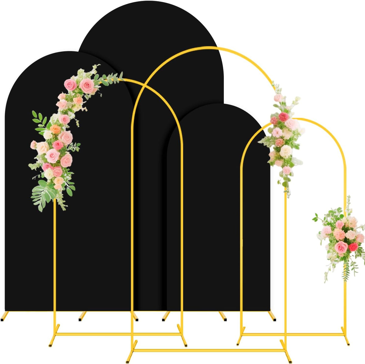 FUHSY Metal Arch Backdrop Stand and Cover Set 6FT, 6.6FT, 7.2FT Black Arch Cover Set of 3 Wedding