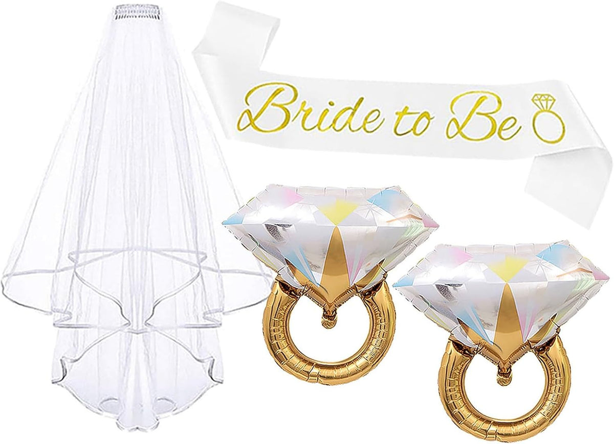 4PCS Bride To Be Sash and Veil, Blue Sash and Bachelorette Veils Accessories for Bridal Shower