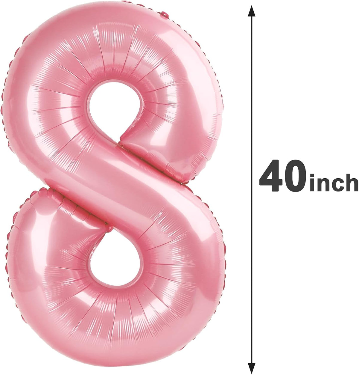 Pearlescent Pink Foil Number 8 Balloon 40 Inch, Helium Mylar Eight Number 8 18 28 38 48 58 80 88