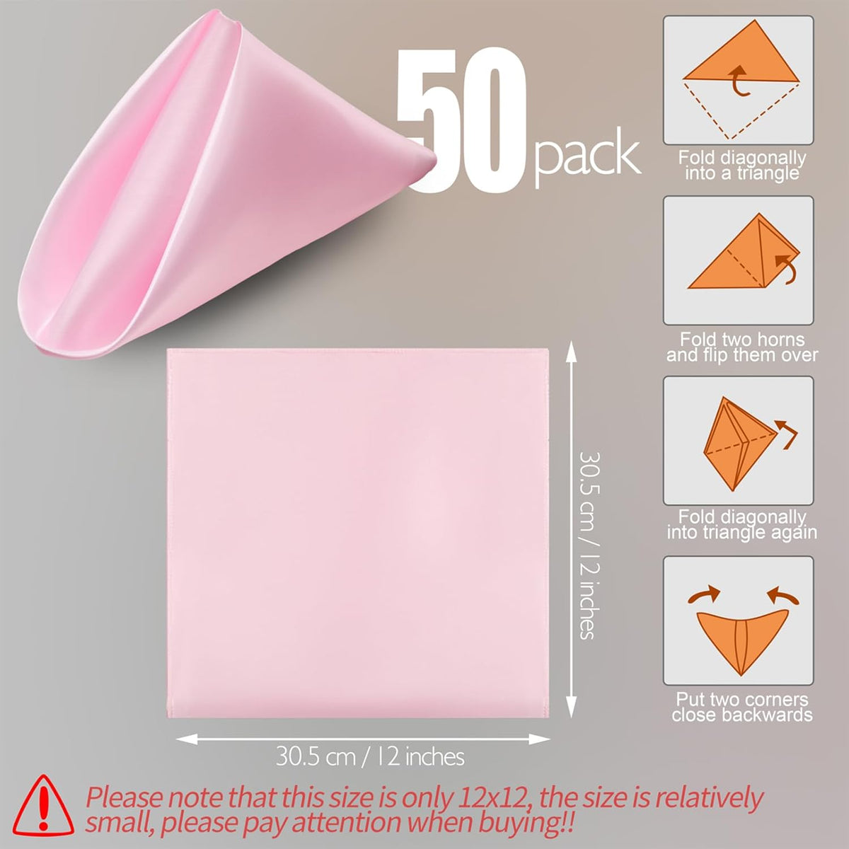Manyshofu 50 Pieces Blush Pink Satin Napkins - 12x12 Inches Cloth Napkins, Square Satin Fabric