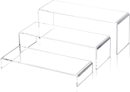 1 Set Large Acrylic Clear Display Risers, 3 Sizes 12" Rectangular Showcase Collectibles Display