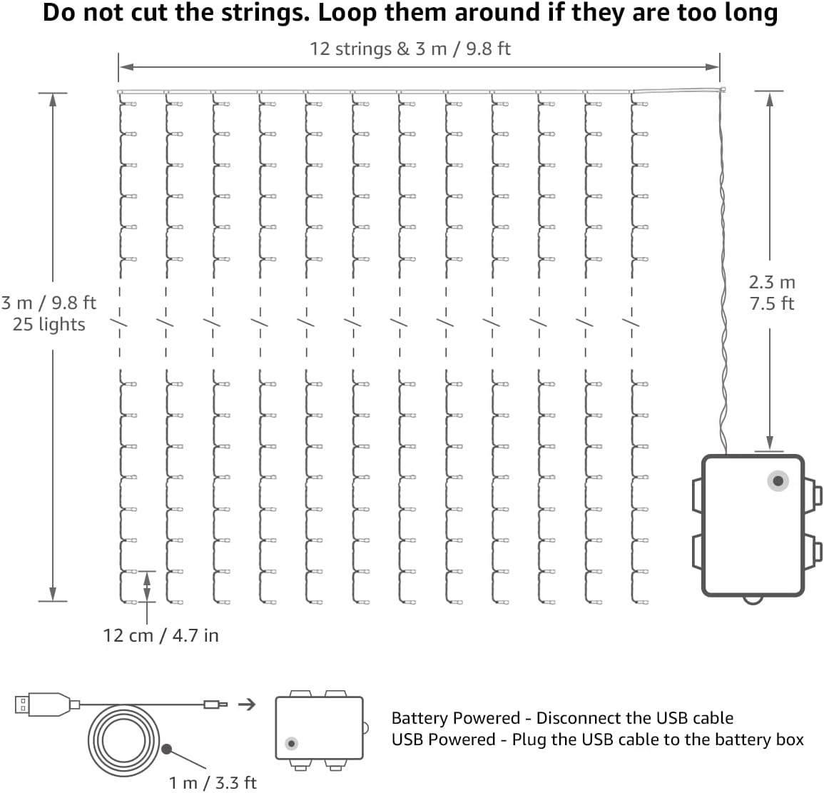 LE Fairy Curtain Lights Battery Operated & USB Plug in, Remote 10 x 10 ft Hanging String Lights for