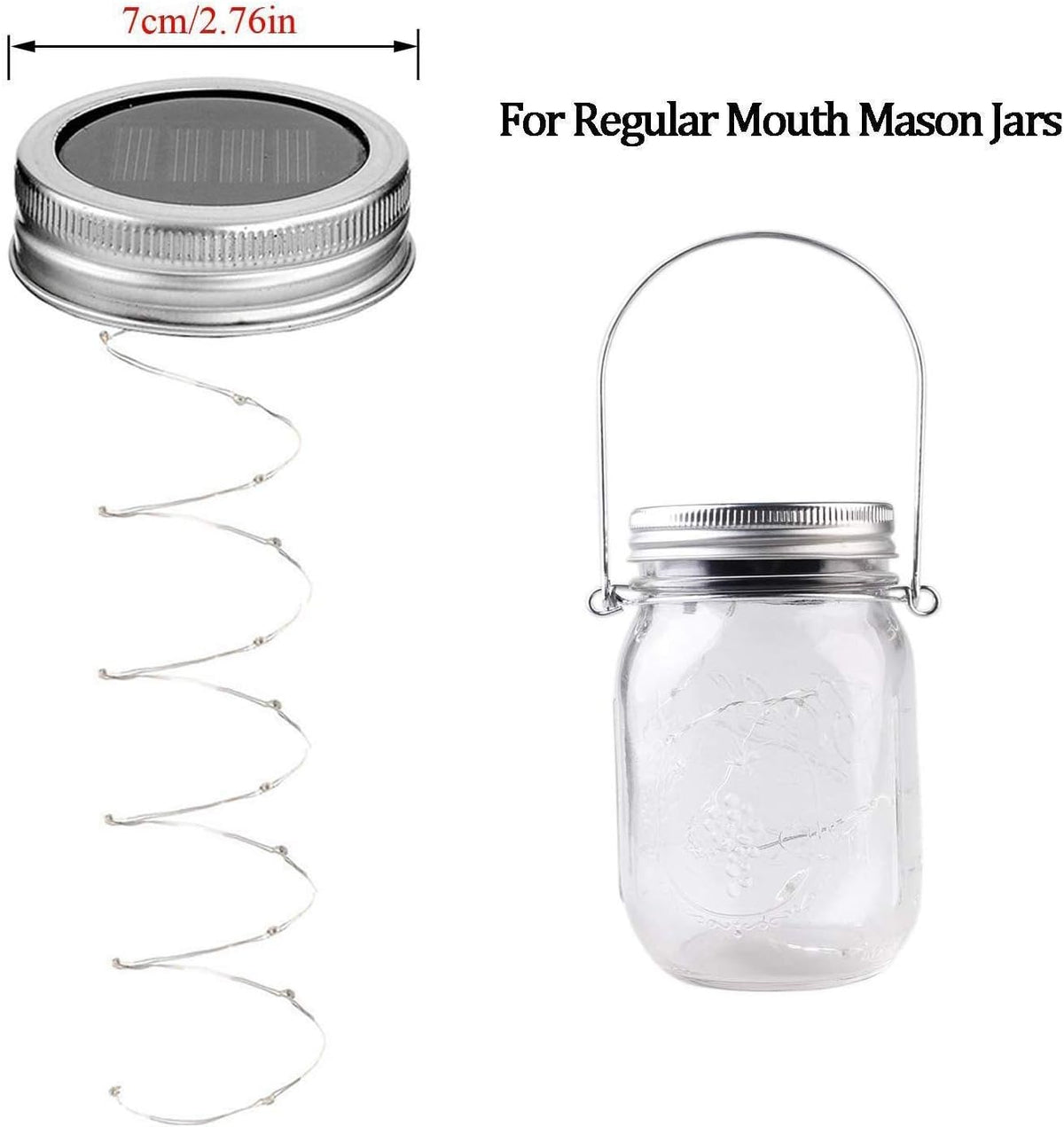 Solar Mason Jar Lights, 6 Pack 10 LED Jar Lid String Lights with 6 Hangers(No Jars), Waterproof