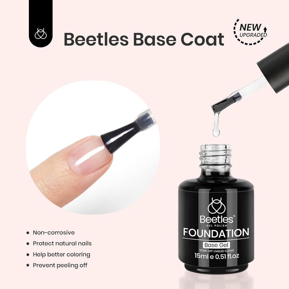 Beetles 3Pcs 15ml Gel Polish Top Coat Base Coat and Liquid Peel Off Latex Set No Wipe Base Top Coat