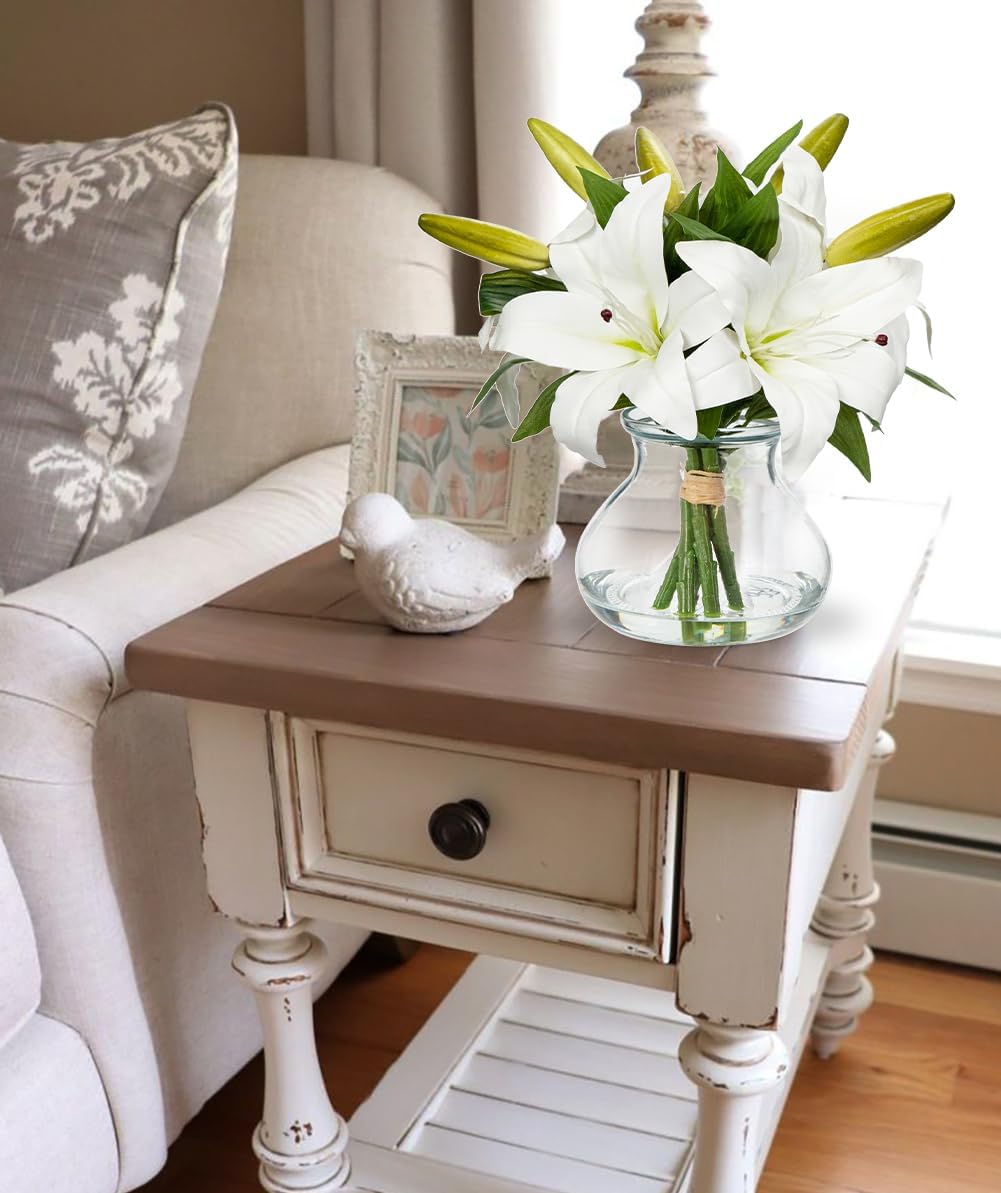 Artificial Flowers Tiger Lily Real Touch with Vase Easter Lily White Lilies Silk Faux Flowers