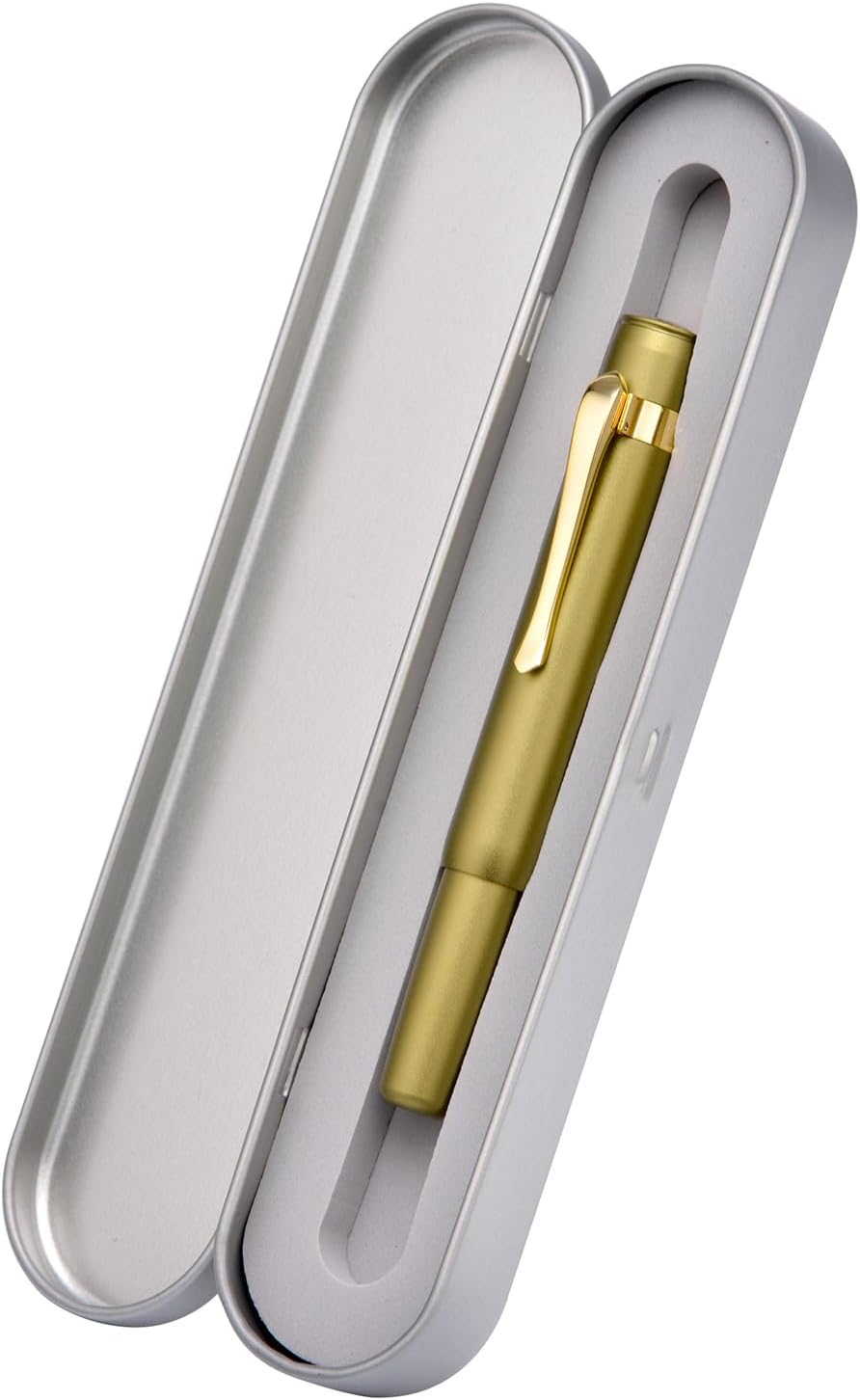 HONG DIAN M2 Black Forest Mini Fountain Pen, Bent Nib & Sleek Shape Aluminium Short Pocket Travel