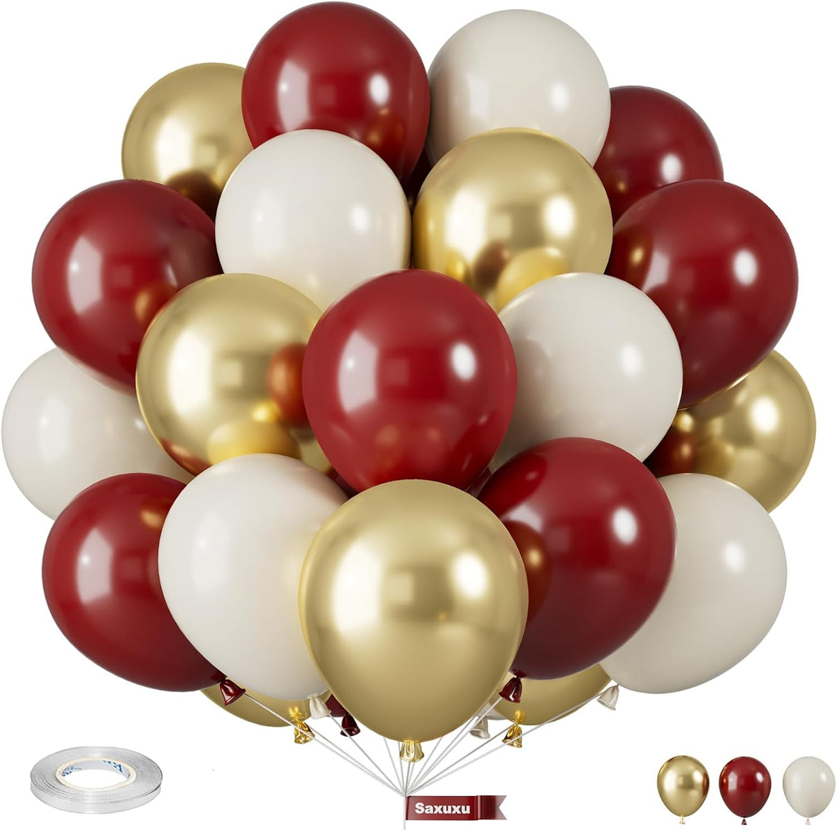 Red and Gold Balloons, 12 Inch Burgundy Gold Balloons, Maroon Balloons, Metallic Gold Dark Red