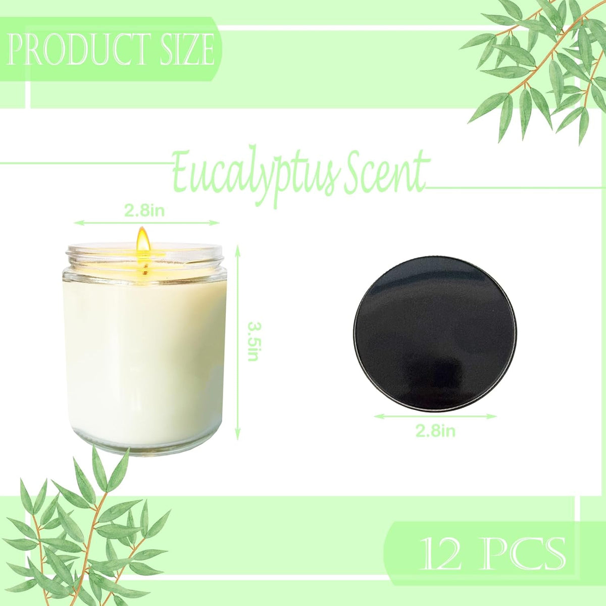 12 Pcs 8 Oz Bulk White Soy Candles,Eucalyptus Scented Candles Set,Bulk Aromatherapy Candle,Great