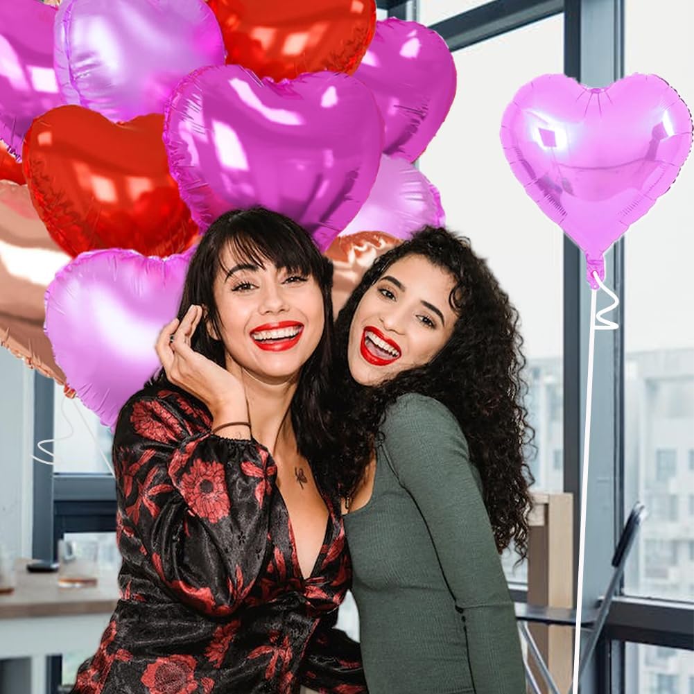 Rose Gold & Red Heart Balloons，18 Inch Purple Foil Love Heart Shaped Balloons for Bridal Wedding