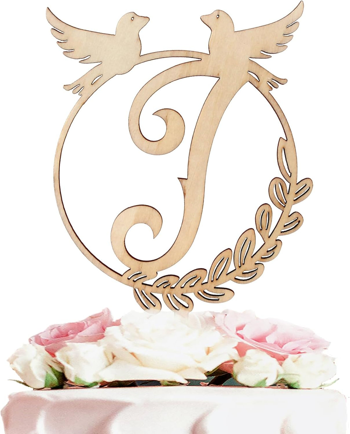 LINGTEER Personalized Inital Letter J Wooden Cake Topper Perfect for Birthday Rustic Wedding Party