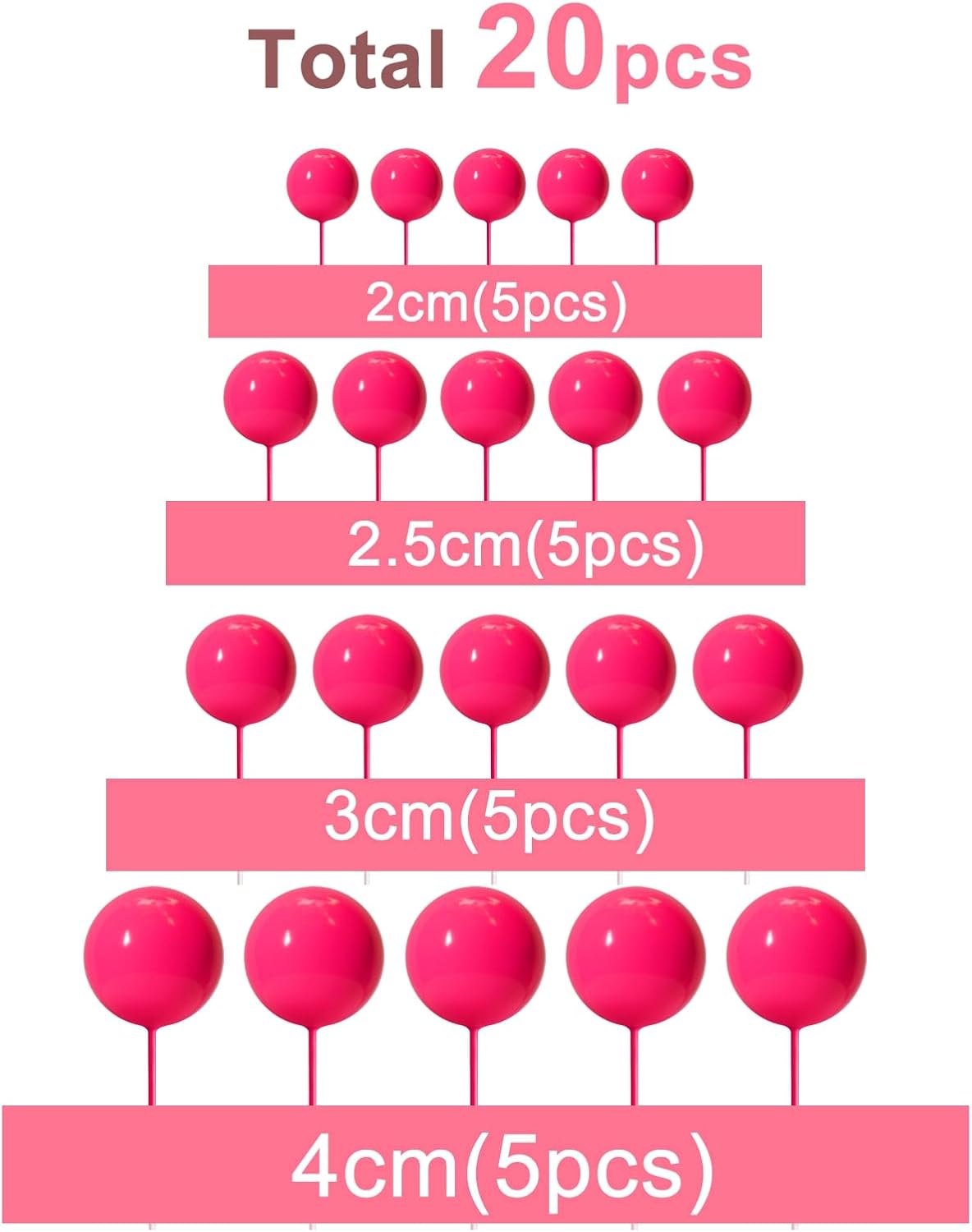 ASTARON 20 Pcs Ball Cake Topper Decorations Mini Balloons Cake Topper Sticks Hot Pink Balls Cake